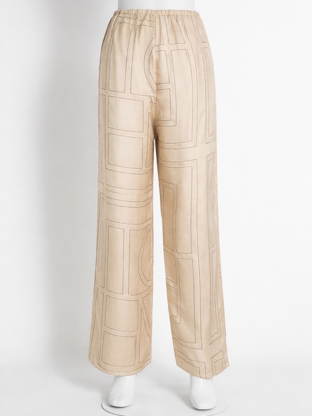 TOTEME Monogram Silk PJ Bottoms - Beige/Ivory - Size 38 (US 8)